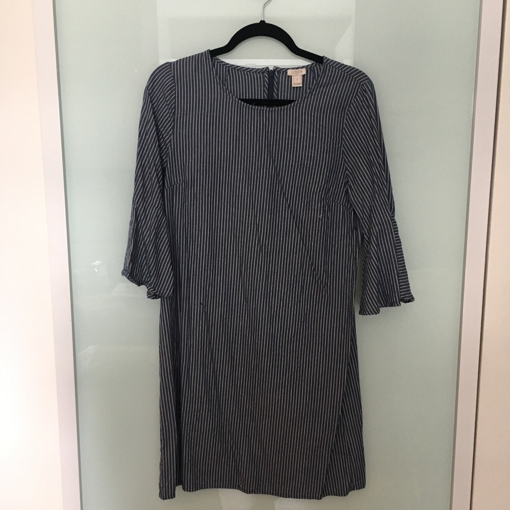 JCrew Blue and White Bell Sleeve Shirt Dress
